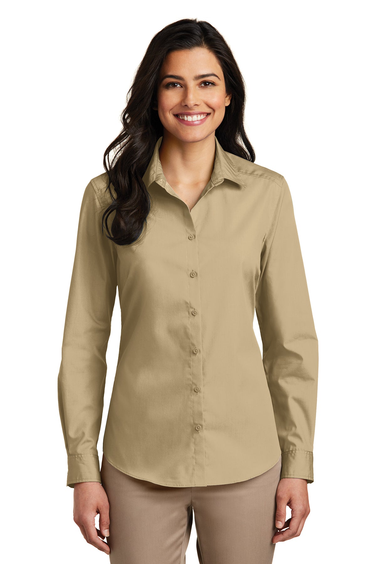 Port Authority LW100 Ladies Long Sleeve Carefree Poplin Shirt L Wheat Port Authority LW100 Ladies Long Sleeve Carefree Poplin Shirt L Wheat
